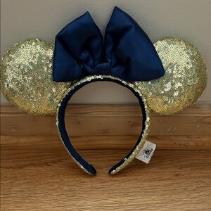 Disney Gold Sequin Ears with Blue Bow